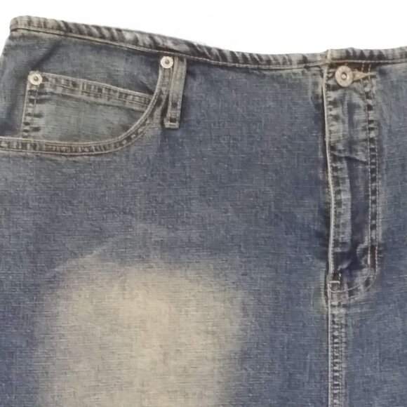 Vintage Lazer Jeans Denim Mini Skirt Plus Size XL With Faded Distress Wash - Picture 3 of 7